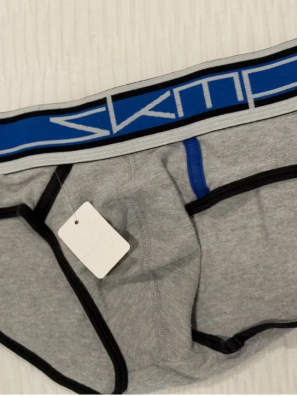 Skmpeez mens summer briefs Trunks Blue Gray Black trim SZ L Batman